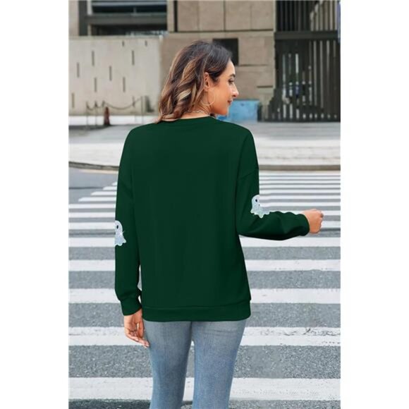 Halloween Sweatshirt – Colorful Sequin Ghost Graphic Pullover Crewneck - Picture 5 of 5